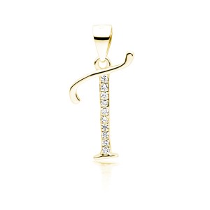 Pandantiv placat cu aur galben initiala litera T din argint cu pietre DiAmanti LZ0002G_T-DIA (Argint 925‰ 0,8 g.)